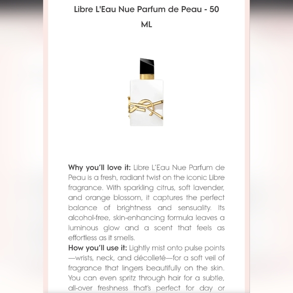 YSL Libre L'eau Nue Alcohol-free Perfume 1.7oz / 50ml New BNIB Sealed - Picture 2 of 2